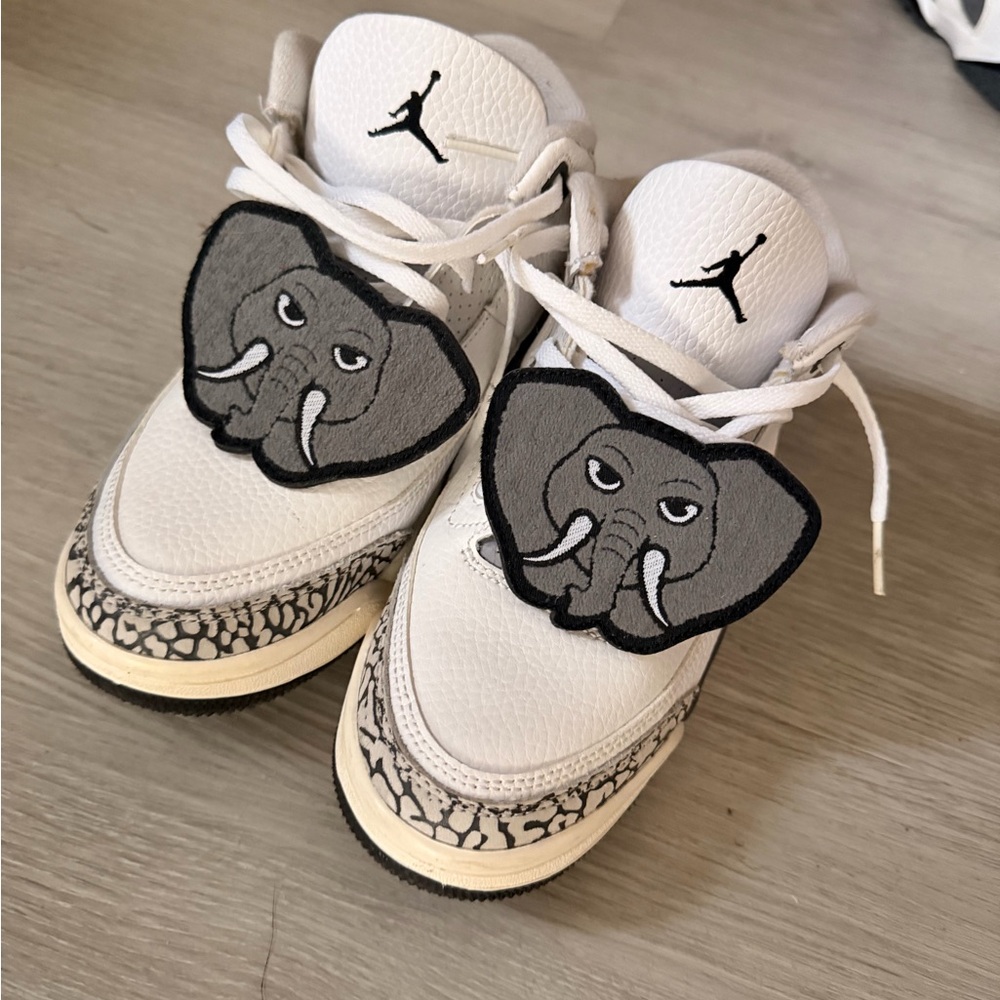 Air Jordan 3 Kids White and Black Elephant Sneakers